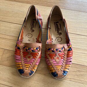 Womens Mexican Sandals, Handmade Leather Huaraches Sandals, Multi-Color Size 7